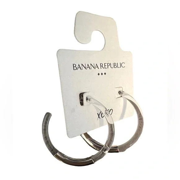 🩷 3/$20 NWT Banana Republic Clear Hoops With Gold Detai Bar - Picture 1 of 3